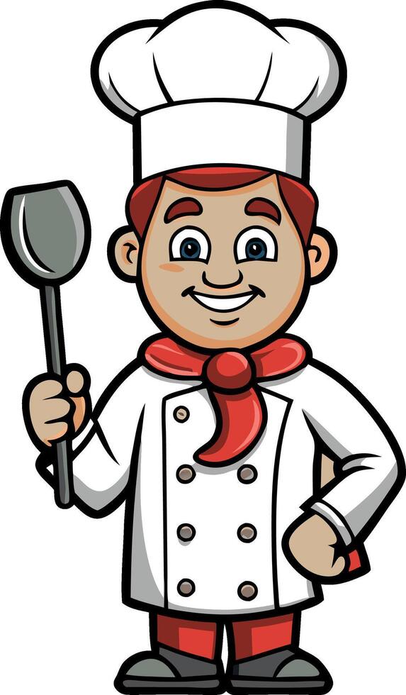 A cartoon chef is holding a spatula and smiling vector