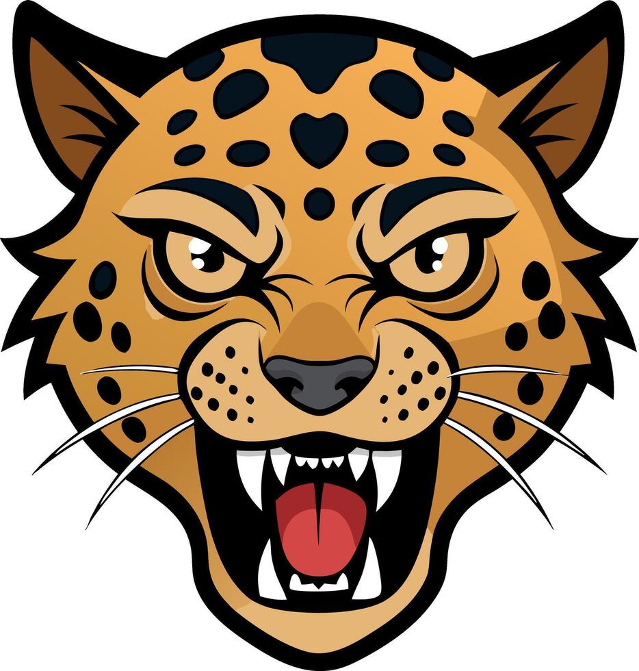 Fierce cartoon leopard head with roaring expression and bold colors vector