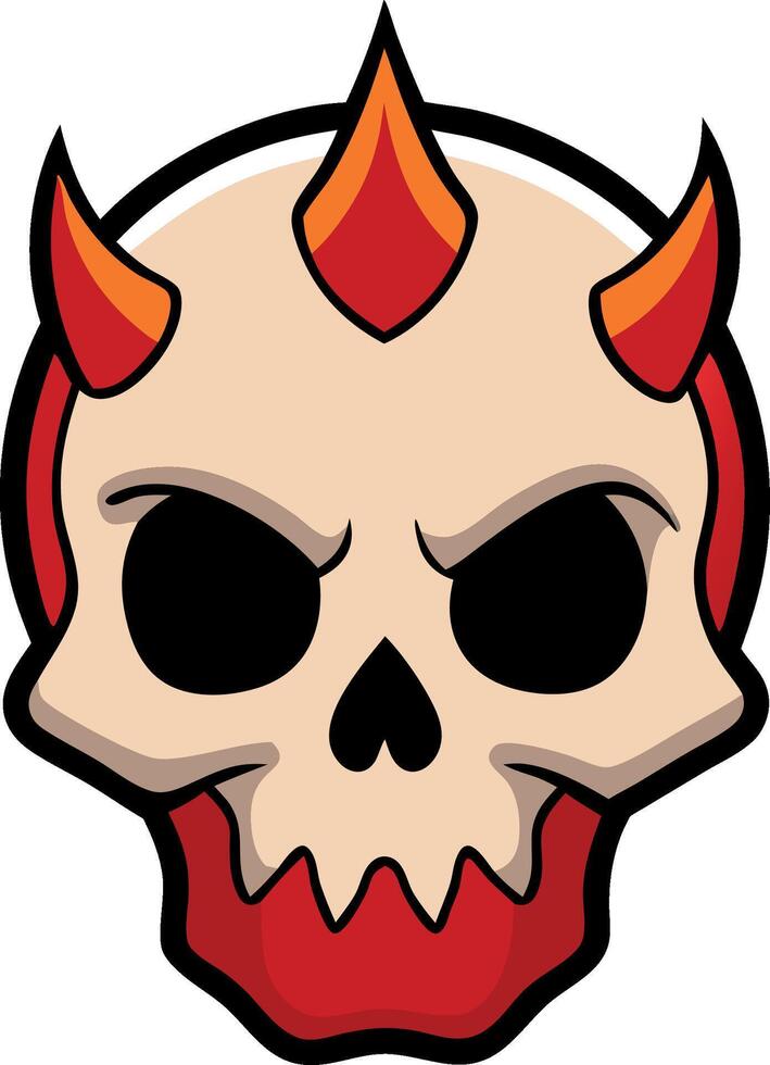 A skull with horns and red flames on it vector
