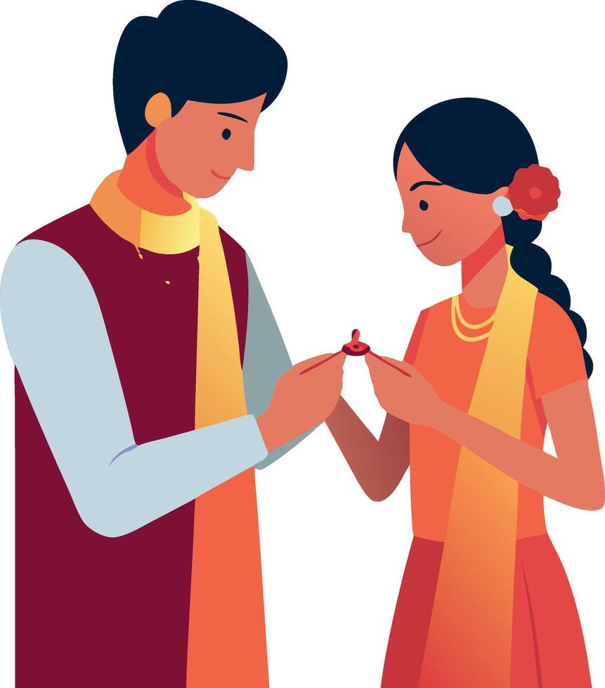 Illustration of a couple exchanging rings in a traditional ceremony vector