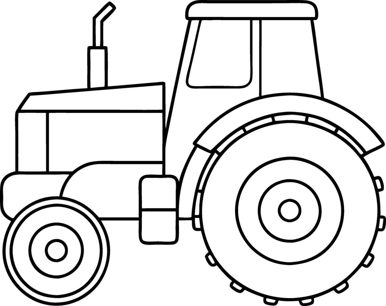 A tractor is drawn in black and white vector
