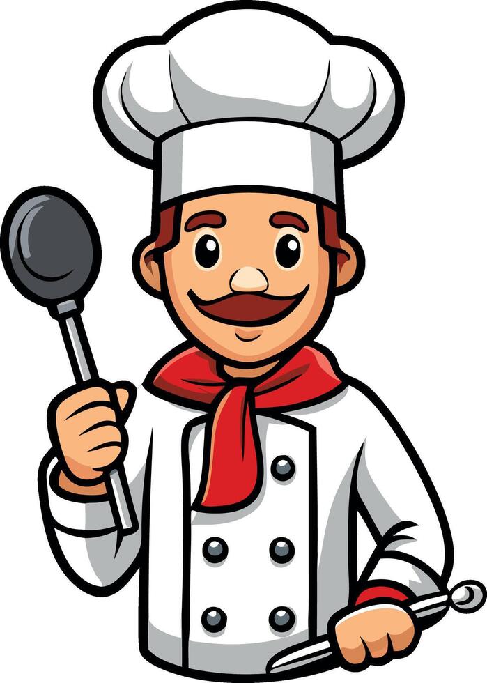 A cartoon chef holding a spoon and a knife vector