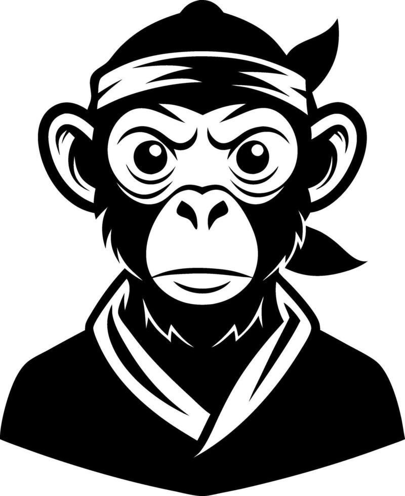 A monkey wearing a black karate uniform and a black bandana vector