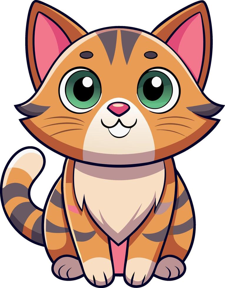 A cartoon cat with green eyes is sitting on a white background vector