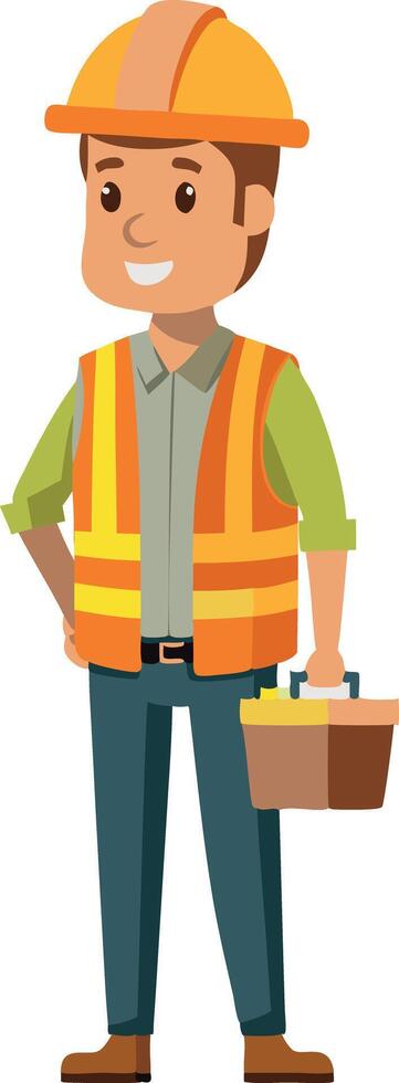 Cartoon construction worker with safety gear and toolbox vector