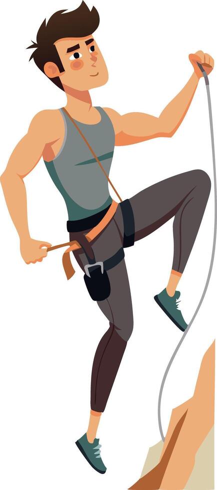 Energetic young man rock climbing with determination illustration vector