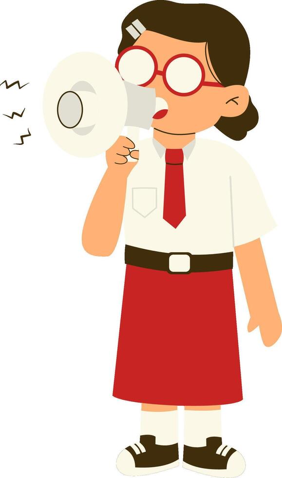Indonesian elementary school student holding megaphone vector