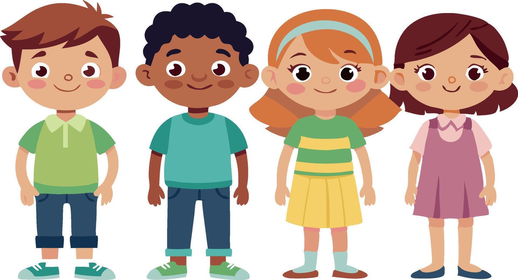 Illustration of happy diverse children standing together representing friendship and unity vector