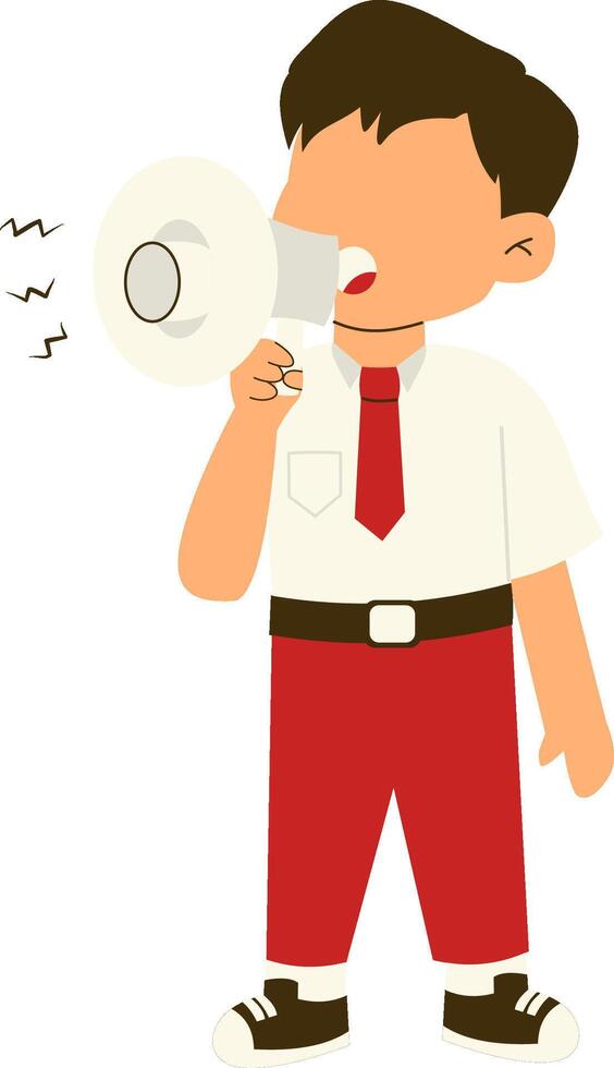 Indonesian elementary school student holding megaphone vector
