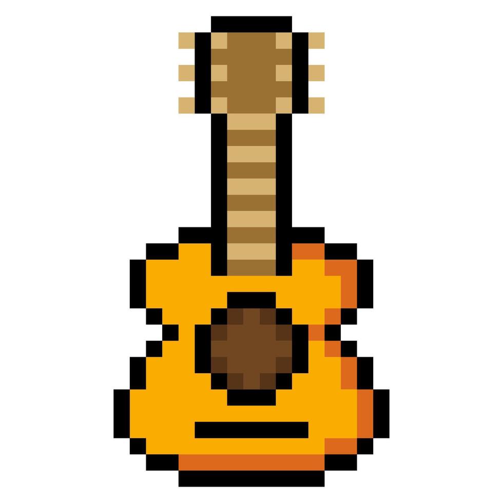 Acoustic guitar in pixel art style vector