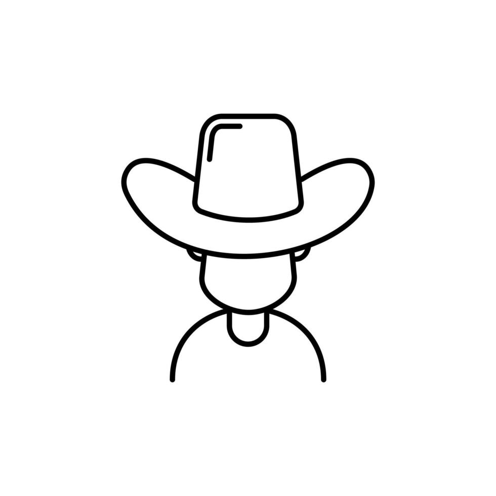 Line drawing of a person in a cowboy hat. Suitable for westernthemed designs, apparel, logos, or Wild West illustration projects. vector