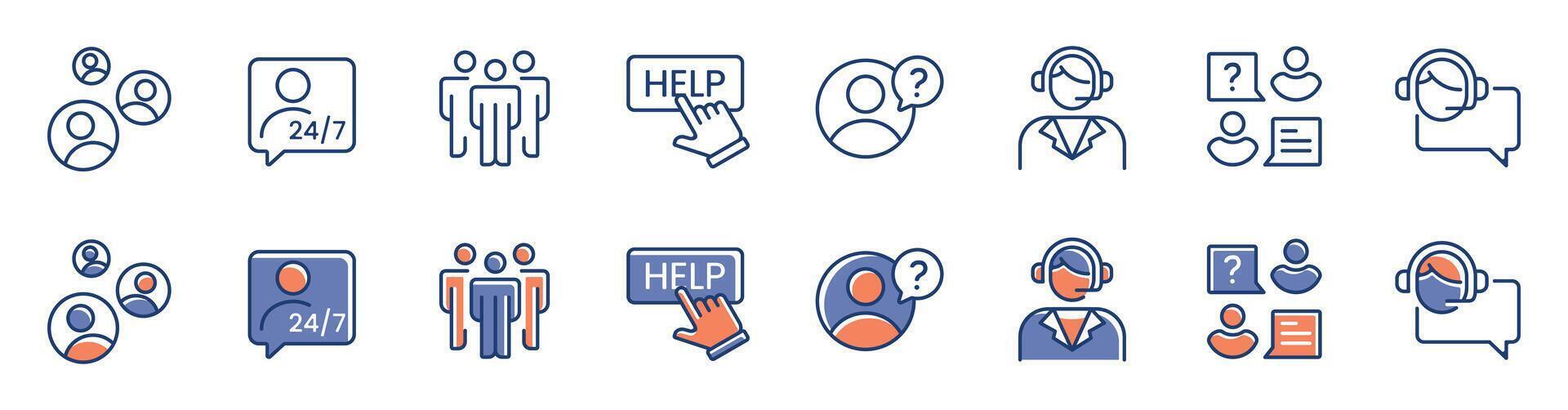 Set of social community support icons for client customer care symbol illustration vector
