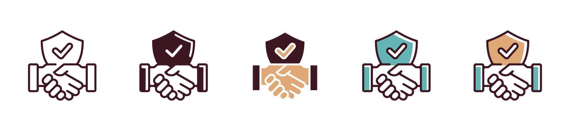 handshake with checked shield icon illustration contract deal agreement for policy protection for business web or app template design vector