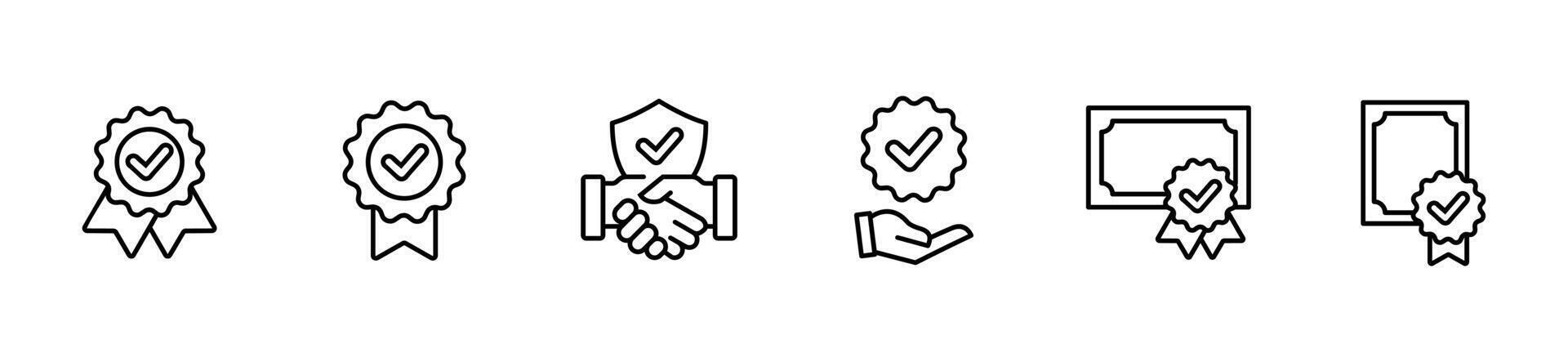 verification approved line icon set check mark agreement warranty badge confirmation symbol ouline illustration design vector