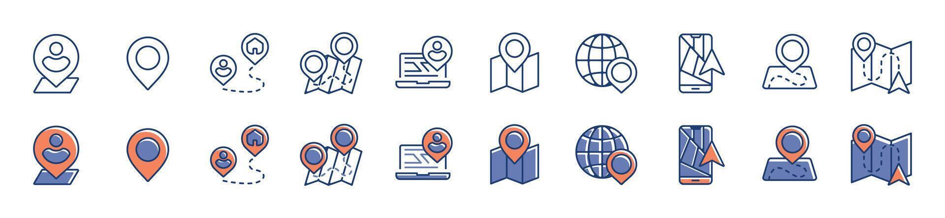 collection of navigation map location icon position pinpoint route direction for travel indicator symbol illustration for web and app template design vector