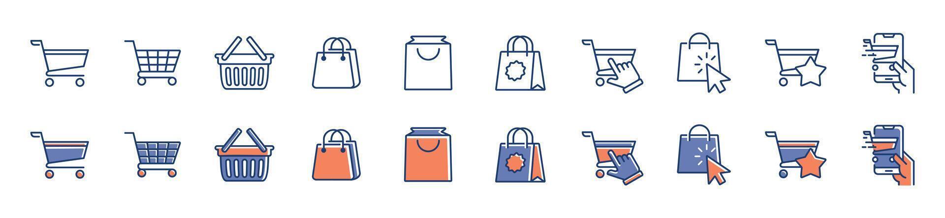 set of shopping bag icon online shopping basket symbol illustrations for commerce web and app template design vector