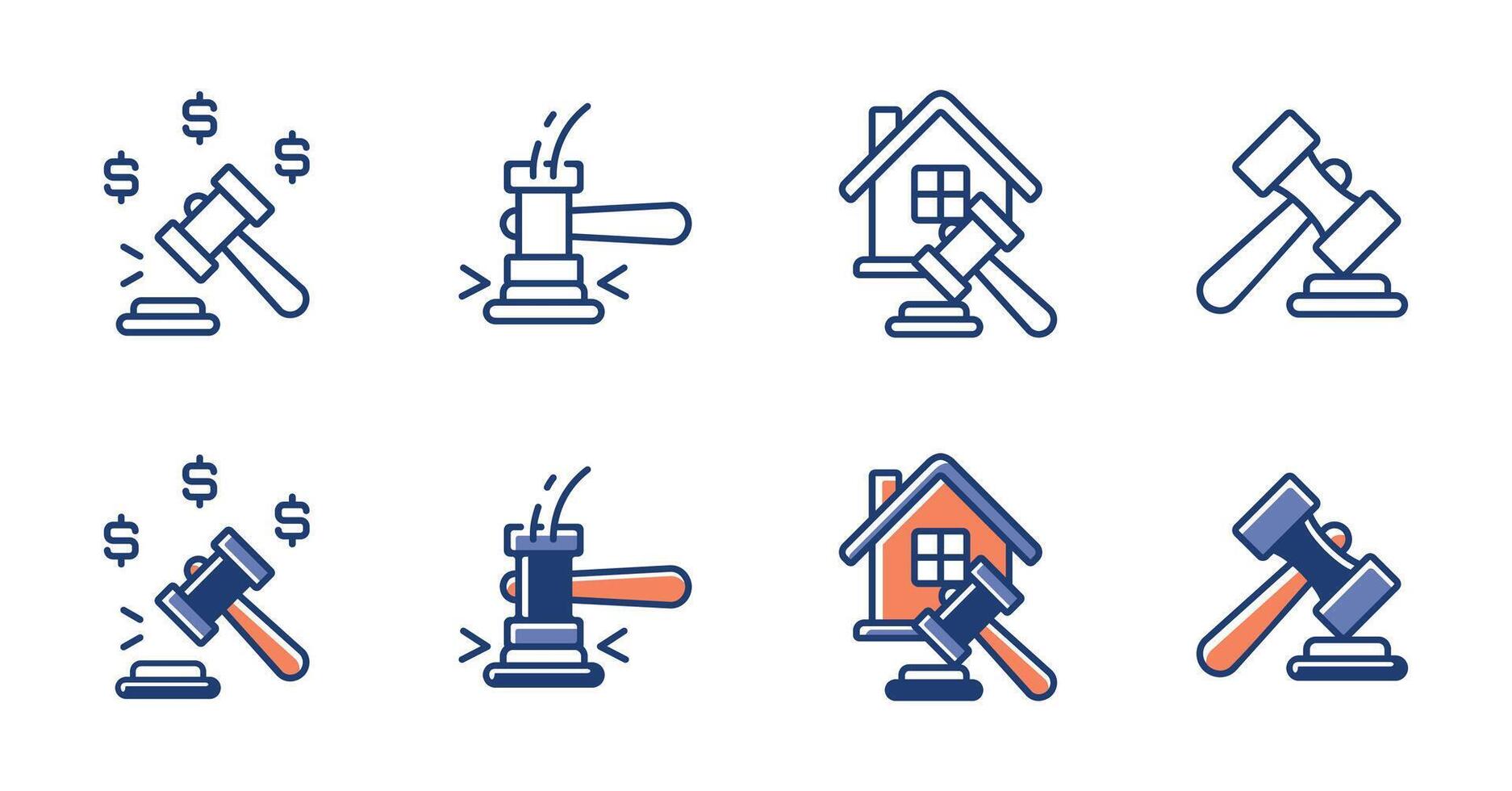 set of gavel law court icons for online auction legal bid web and app vector