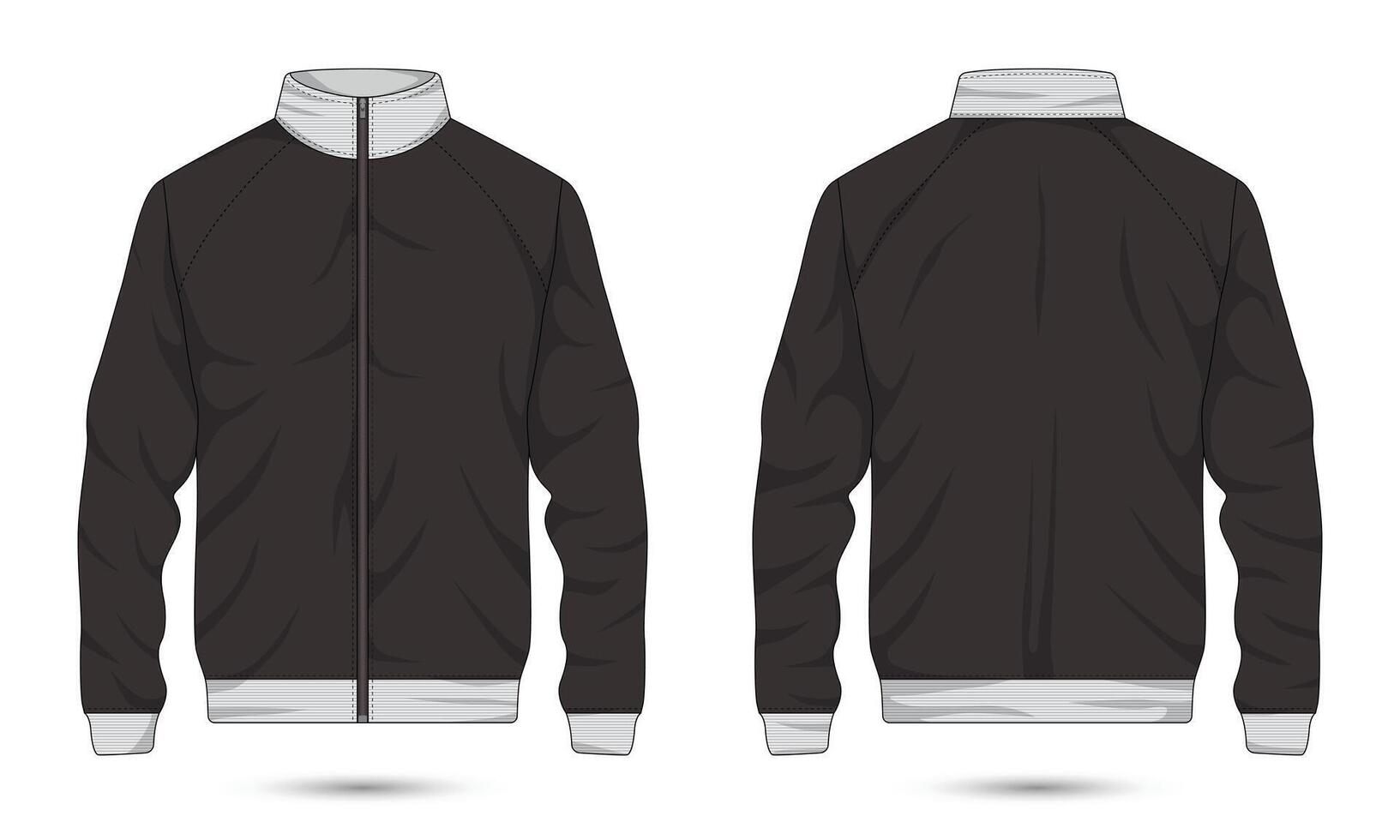 Black zipper jacket mockup front and back view vector