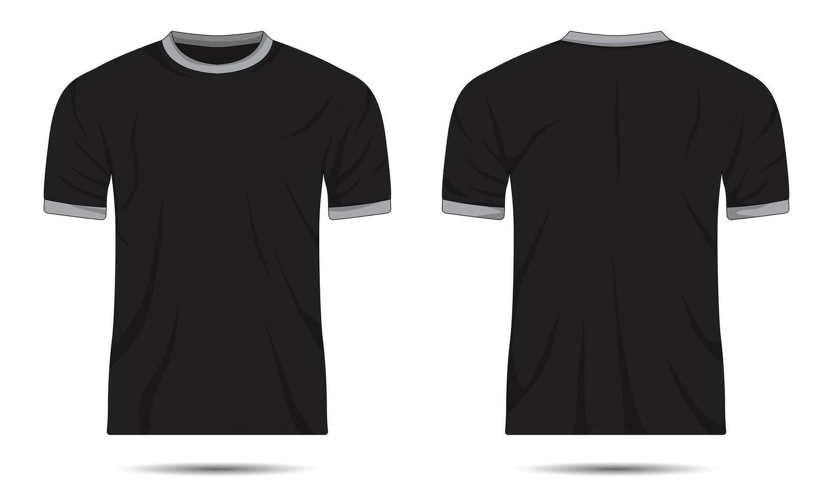 Black casual t-shirt mockup front and back view vector