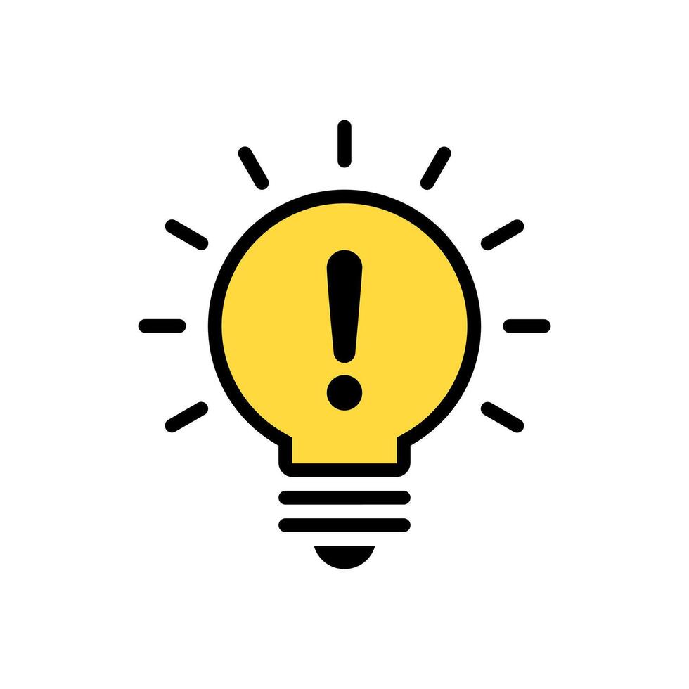 Light bulb with exclamation mark icon in flat design. Warning sign symbol vector