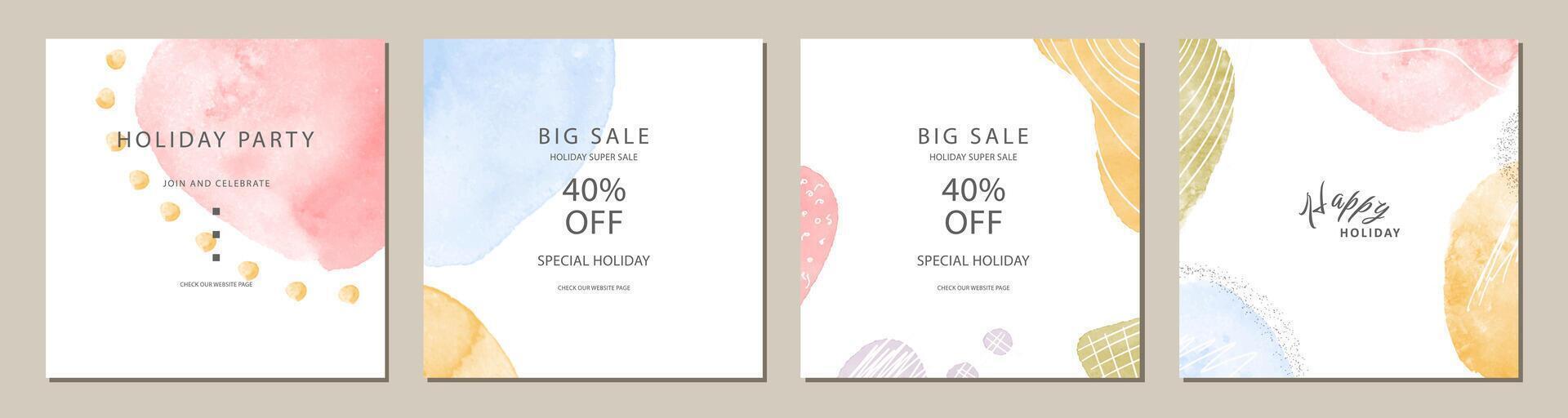 watercolor artistic square template. Suitable for social media posts, cards, invitations, banner and web ads vector