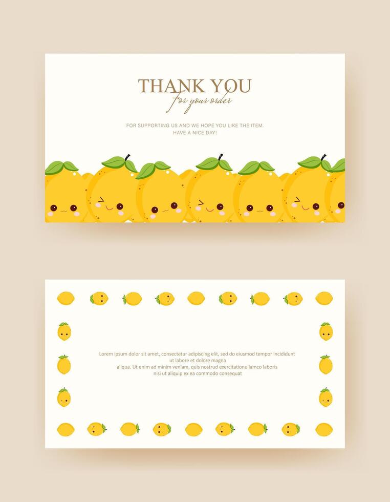 greeting card. thankyou card with cute lemon character. printable for your small business vector