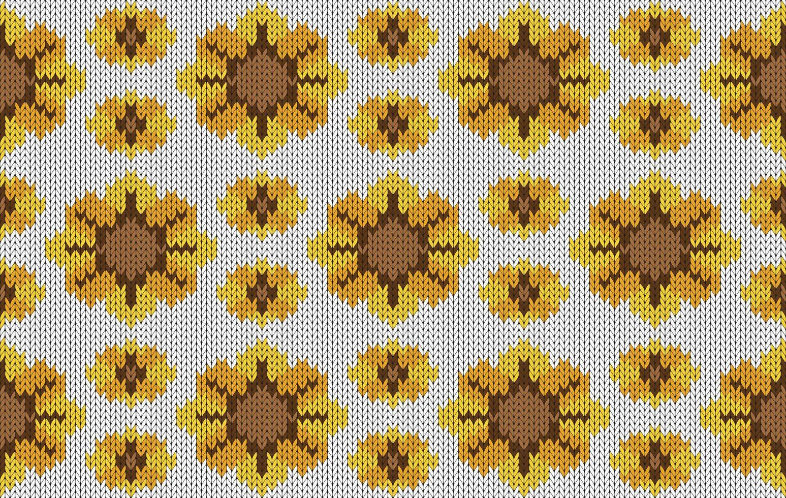 Knitted pattern seamless fabric sunflower on white. traditional knitted pattern ethnic style. Designed for background ,wallpaper ,carpet ,clothing ,knitted pattern ,fabric ,pixel art ,textile vector