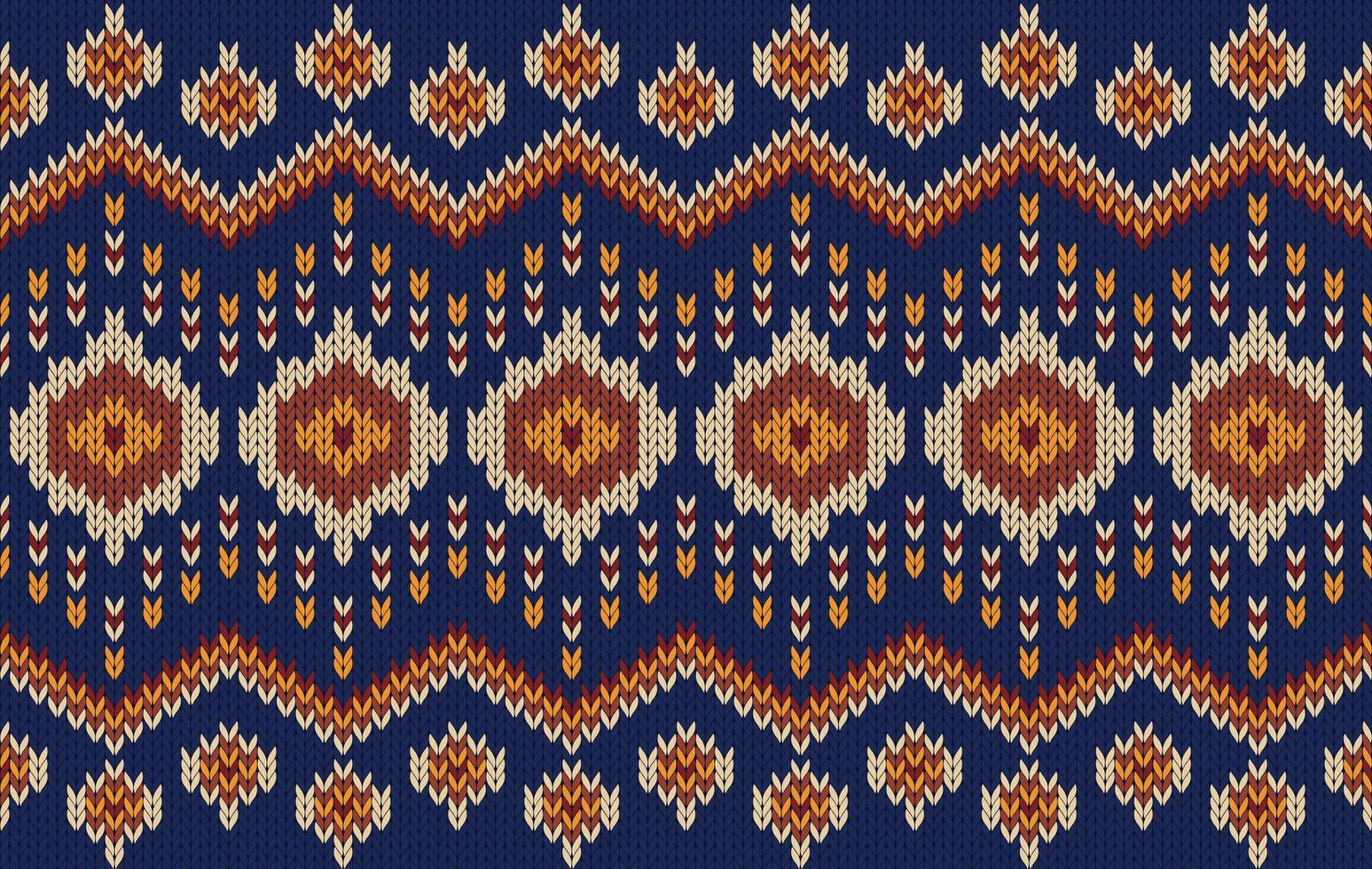 Knitted pattern seamless fabric blue color tone. traditional knitted pattern ethnic style. Designed for background ,wallpaper ,carpet ,clothing ,knitted pattern ,fabric ,pixel art ,textile vector
