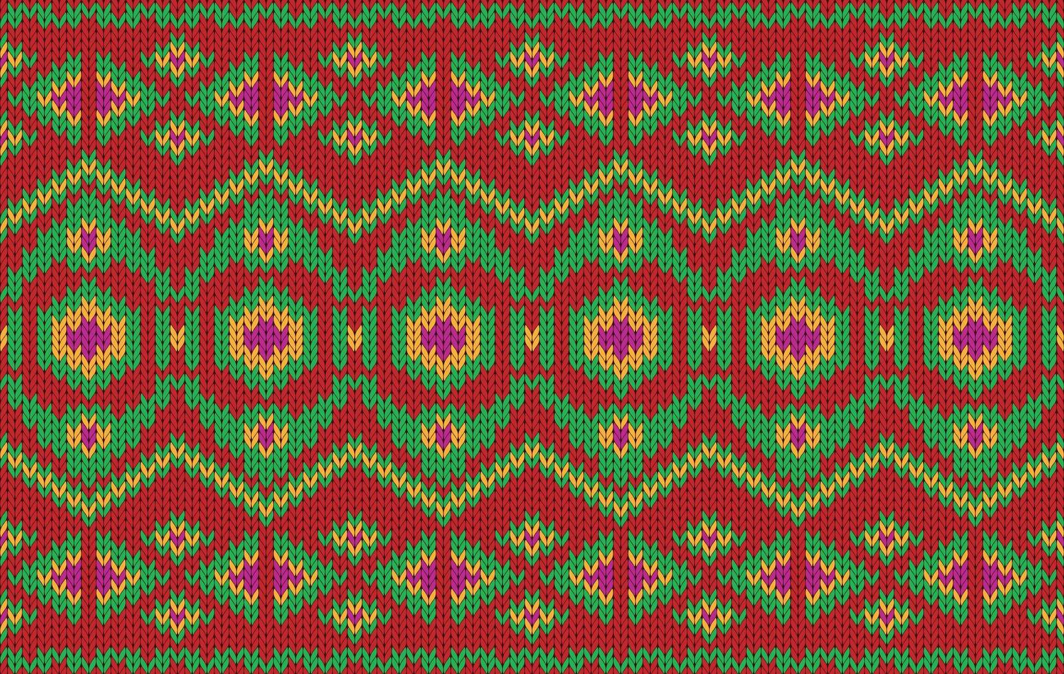 Knitted pattern seamless fabric red-green color tone. traditional knitted pattern ethnic style. Designed for background ,wallpaper ,carpet ,clothing ,knitted pattern ,fabric ,pixel art ,textile vector
