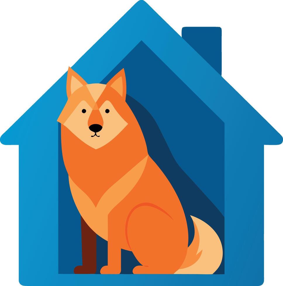 Illustration of a dog sitting in a doghouse, symbolizing pet care and home for pets vector