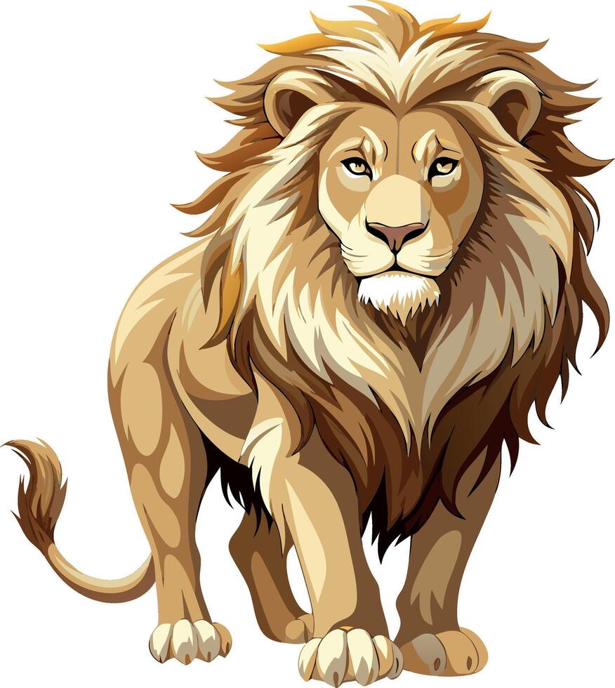 Majestic illustration of a fierce lion with a flowing mane on a white background vector