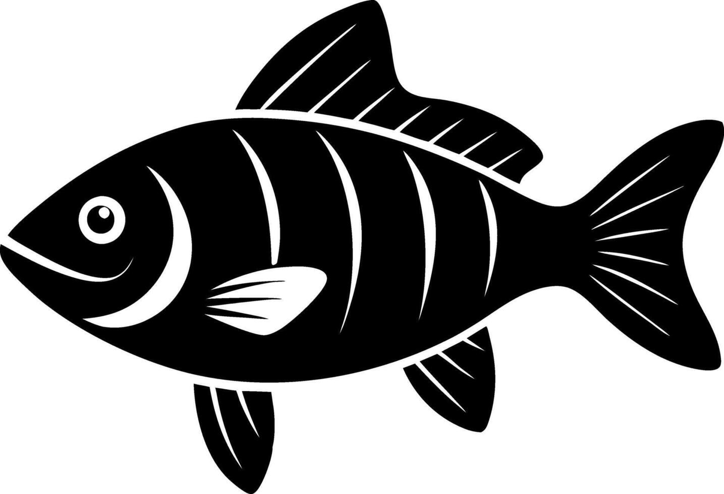 A fish is shown in black and white vector