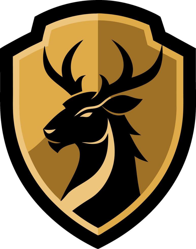 Elegant deer head logo design on golden shield for branding, sports, and security vector