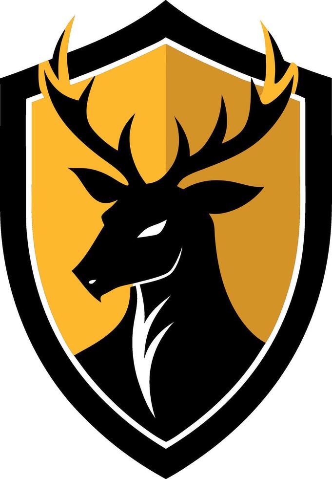 Stylized deer head emblem with antlers on a shield background for logos and branding vector