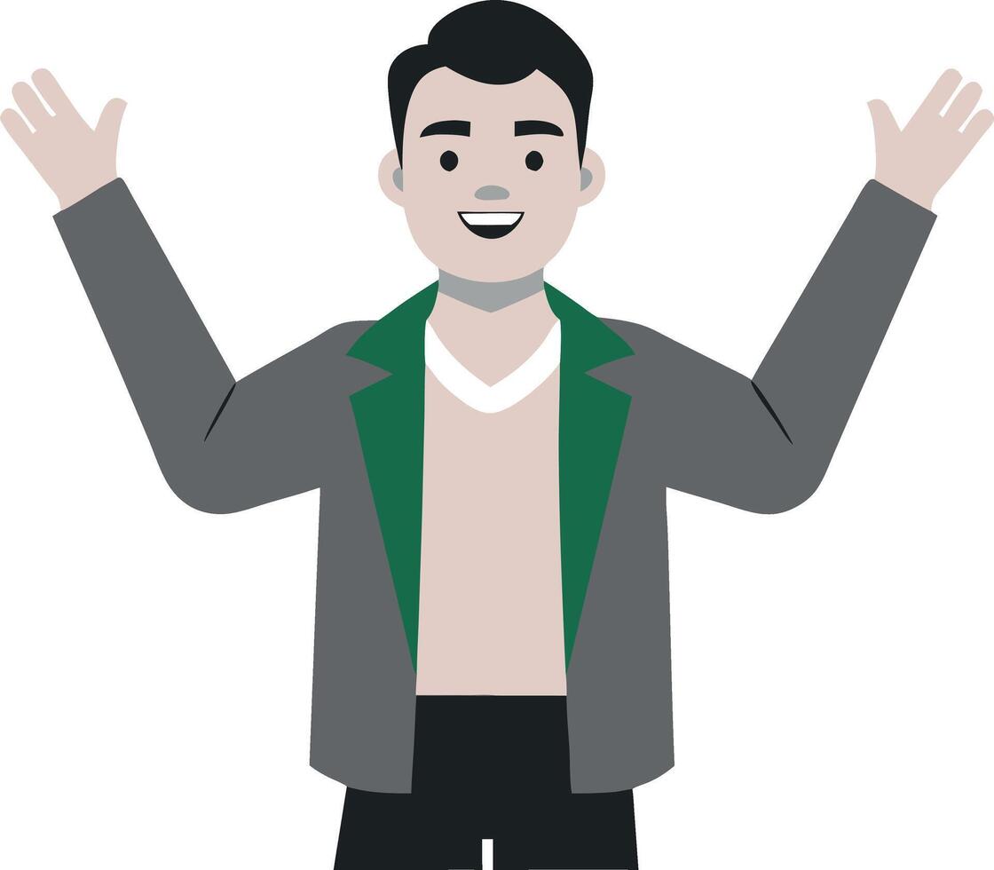 Illustration of a cheerful man with arms raised in celebration vector