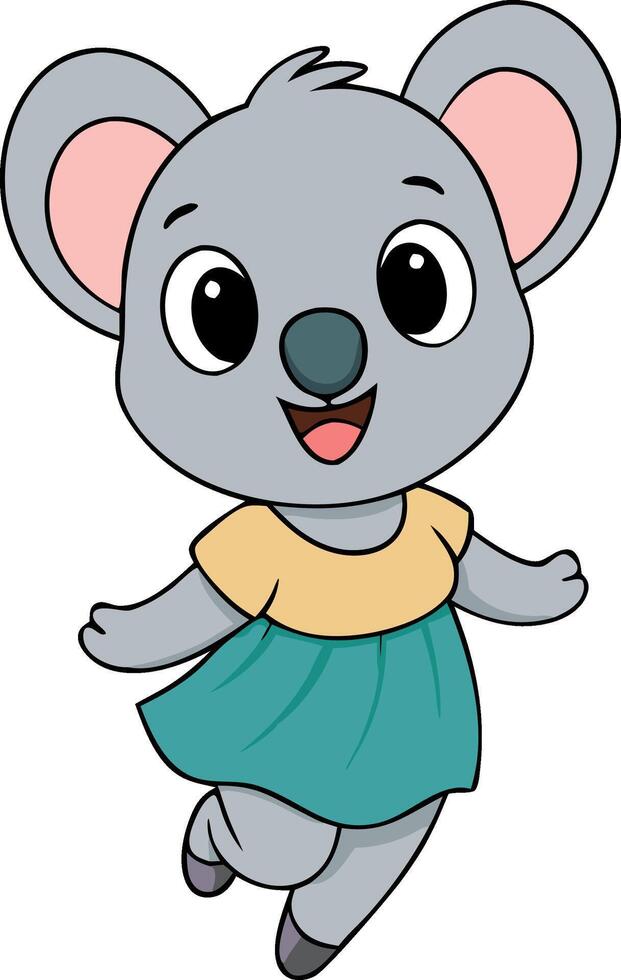 Happy cartoon koala character wearing a dress and smiling vector