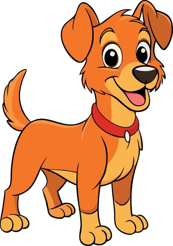 Colorful cartoon illustration of a happy dog with red collar standing and smiling vector