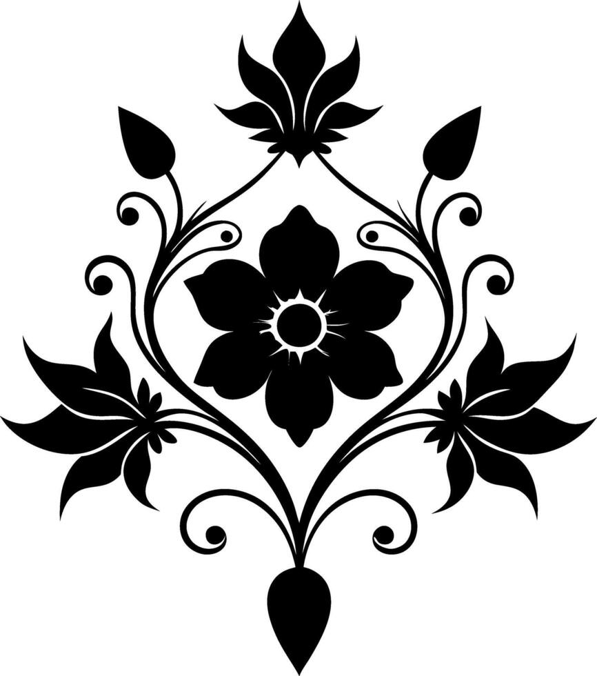 A black and white flower design with a large flower in the center vector