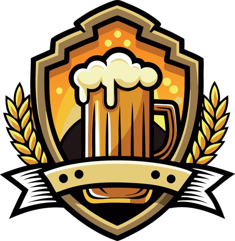 Illustration of a beer mug emblem with wheat, perfect for brewery and pub design vector