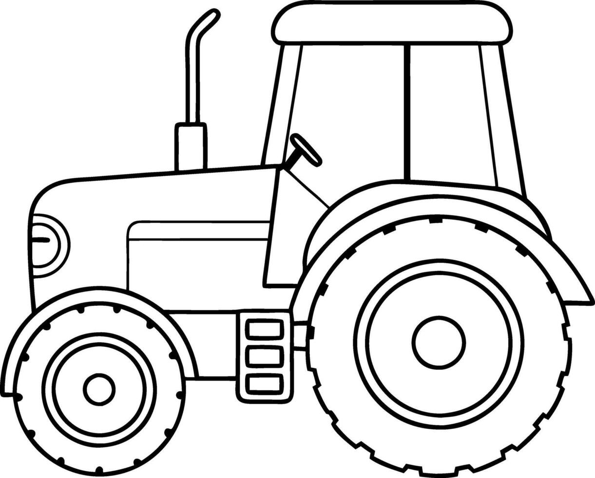 A tractor is shown in black and white vector