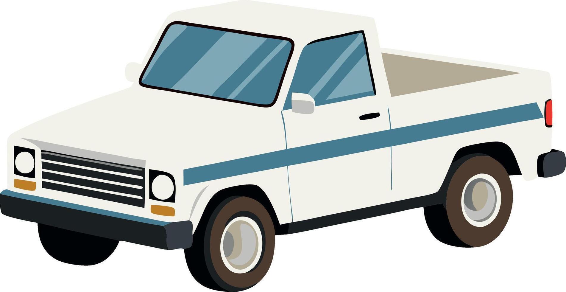 A white pickup truck with a blue stripe vector