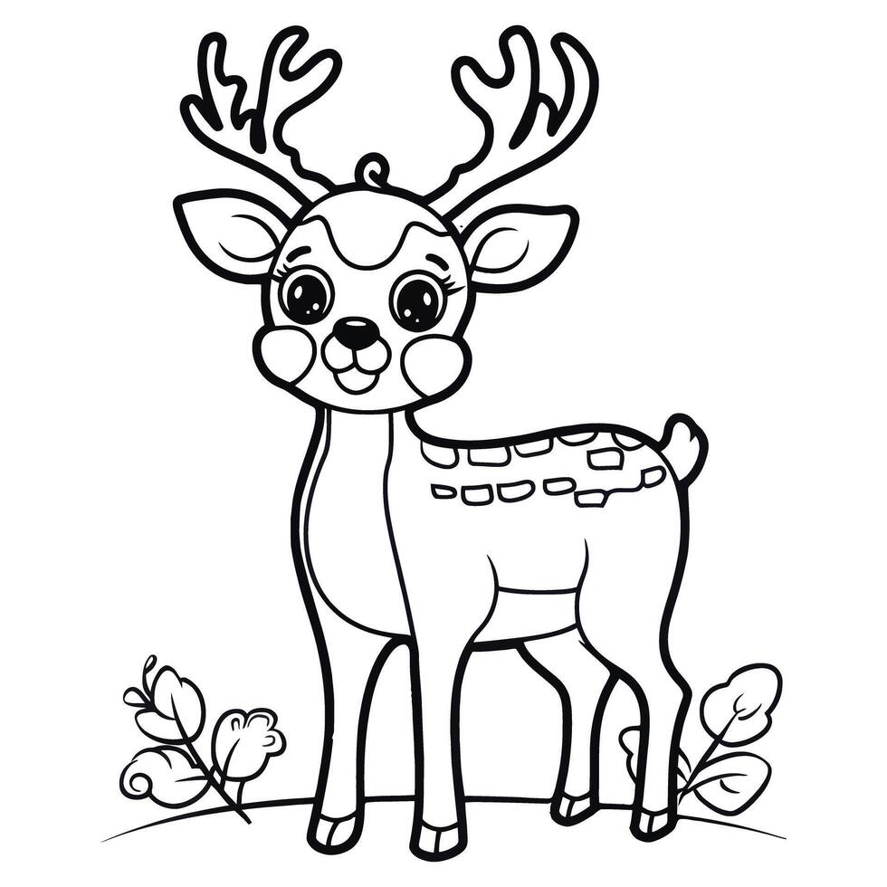 cute deer with Christmas Coloring page, black and white deer Coloring page vector