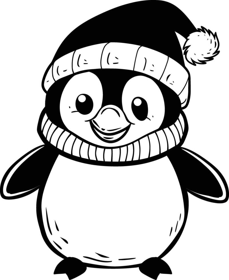 Adorable Penguin Wearing Winter Hat and Scarf, Christmas Penguin Silhouette vector