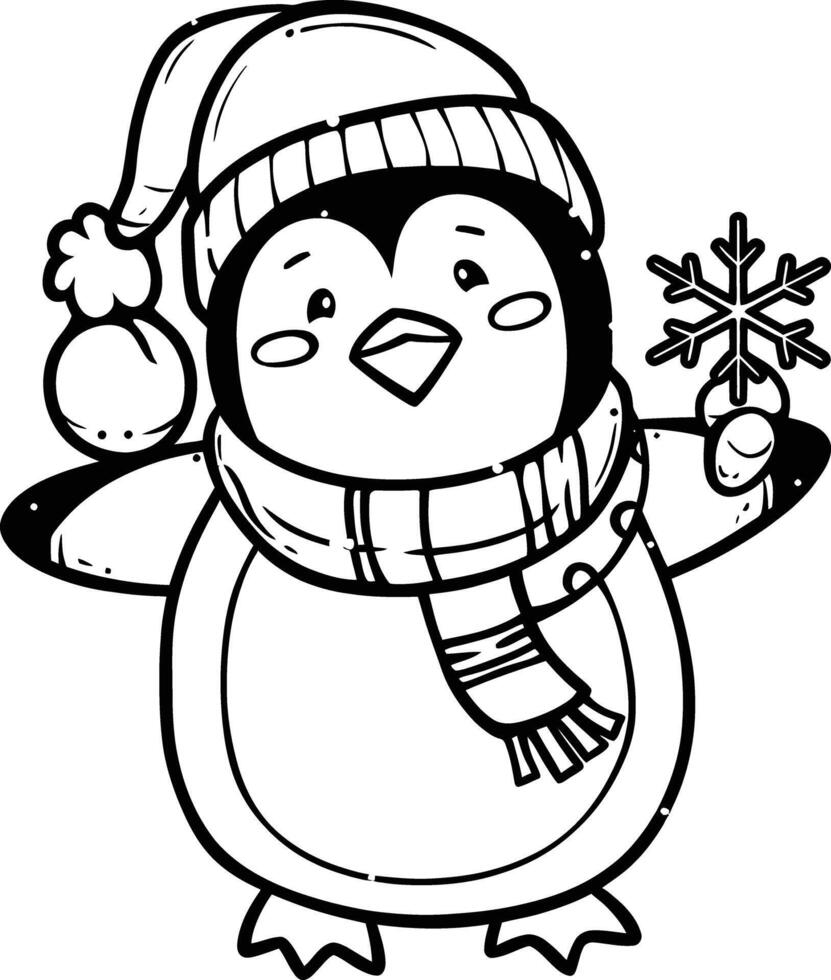 Adorable Penguin Wearing Winter Hat and Scarf, Christmas Penguin Silhouette vector