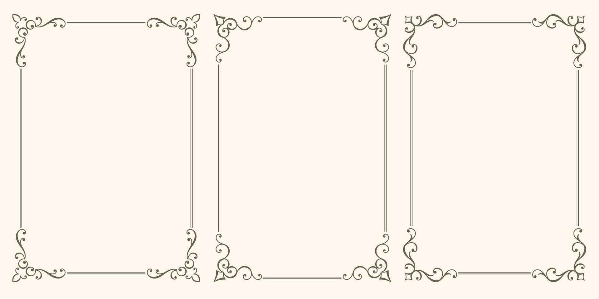 set with different swirled floral ornaments frames vector