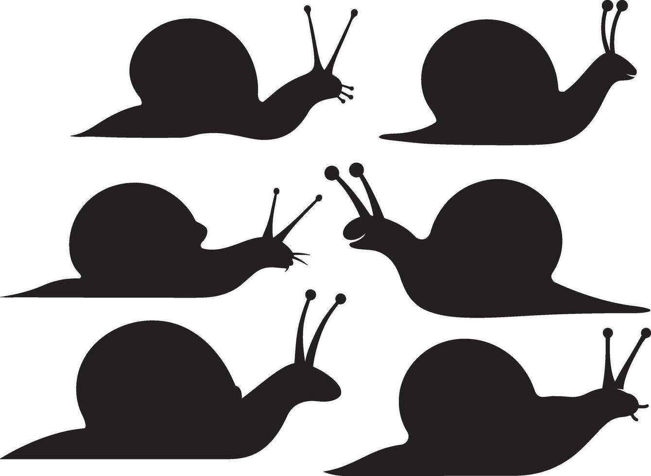 Collection of snail silhouette, Snail silhouette set collection isolated black on white background, Collection of different snail silhouettes vector
