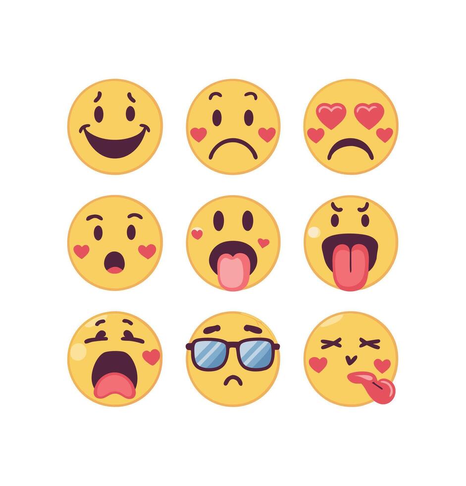 Emoticons icon reaction mixed feeling set vector