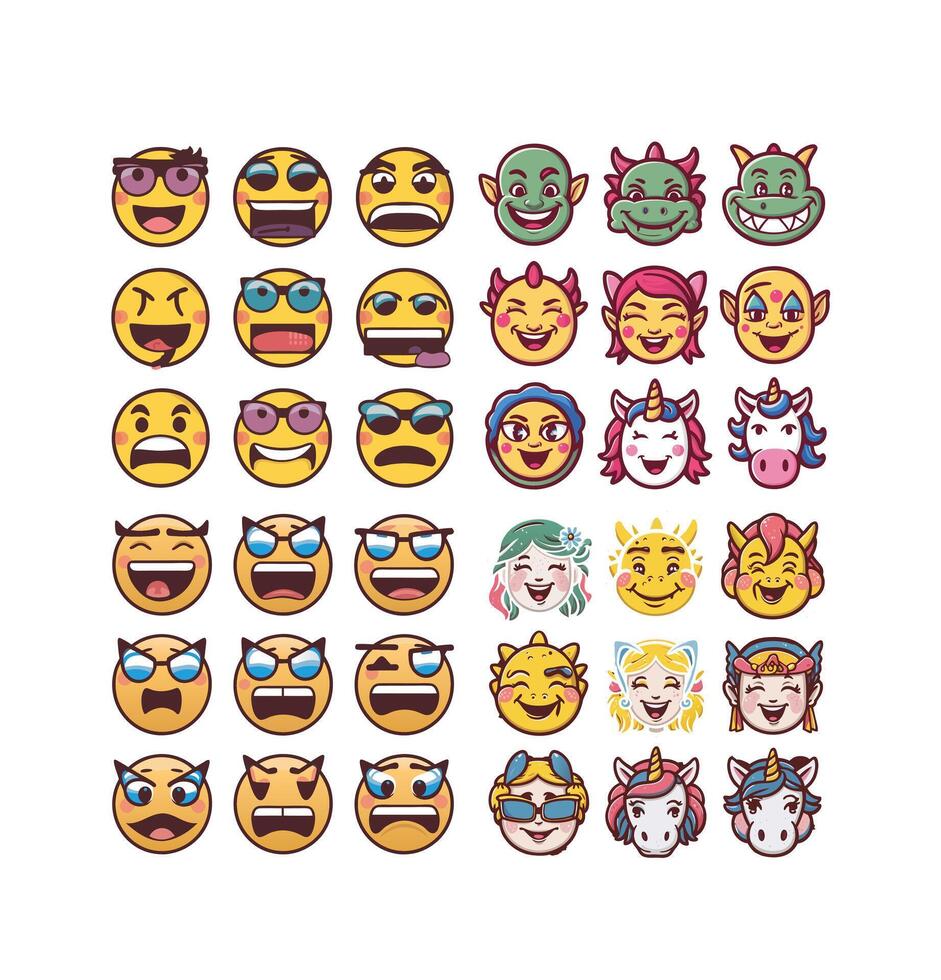 Fantasy emoticons icon illustration set vector