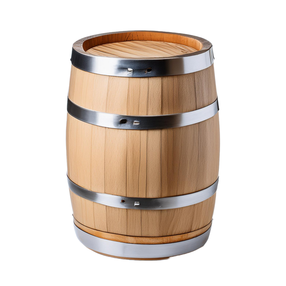 wooden barrel with a silver band on it png