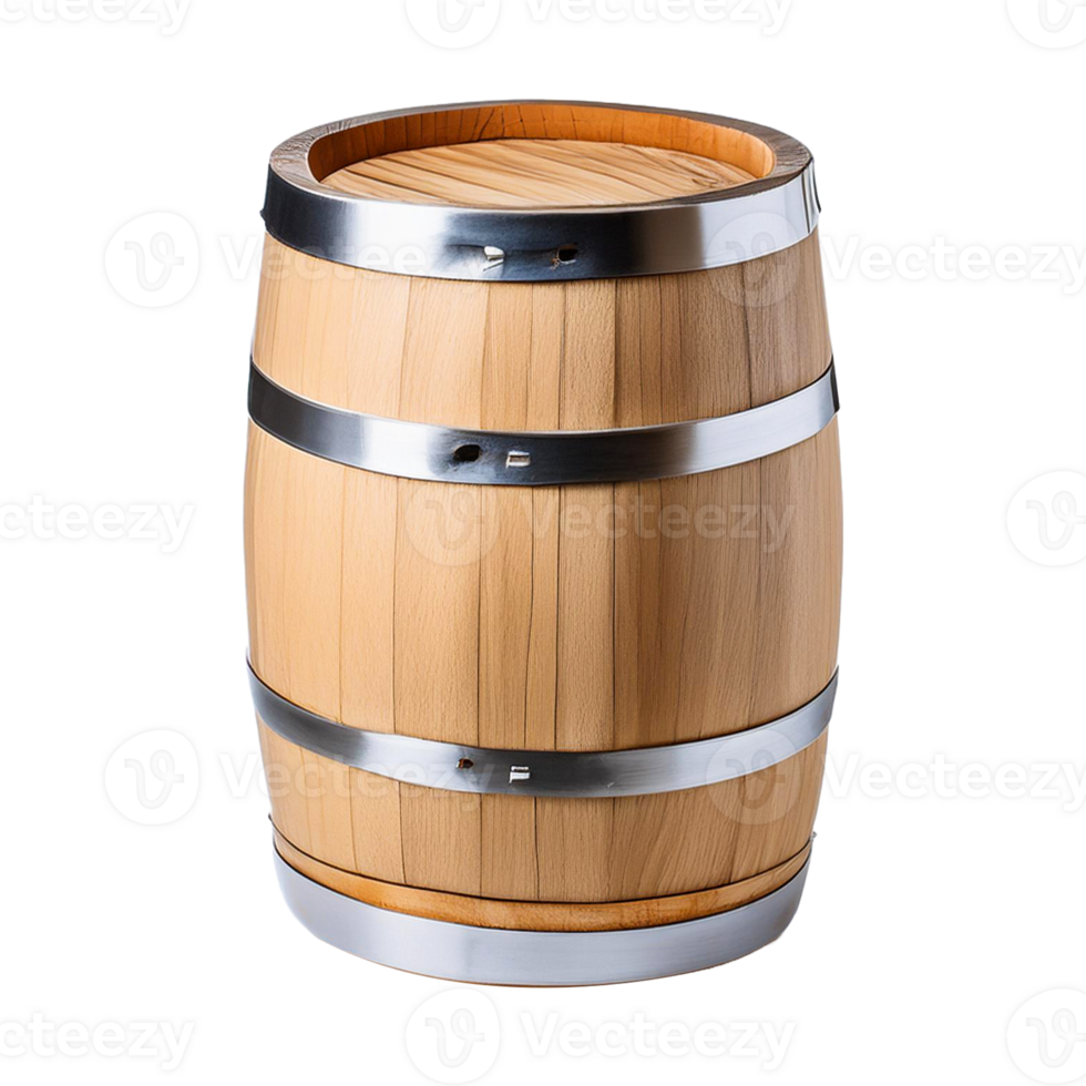 a wooden barrel with a silver band around it png